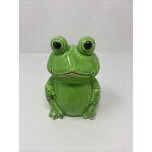 Vintage Ceramic Frog 4" Toothbrush Holder MCM VTG Green Toad 3-Slot